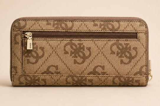 Guess  Brown Logo Janie Large Zip Around Wallet