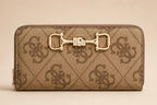 Guess  Brown Logo Janie Large Zip Around Wallet