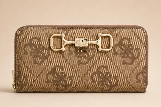 Guess  Brown Logo Janie Large Zip Around Wallet